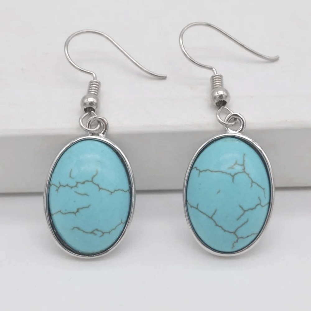 Women's Turquoise Dangle Earrings Sterling Silver Plated 1.7"